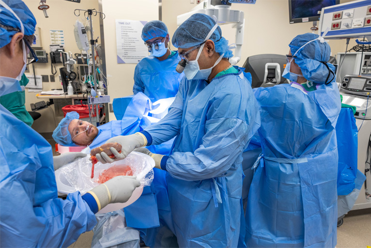 Doctor viewing donor kidney in operating room
